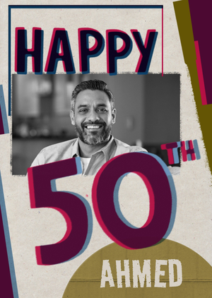 Textured Printed Effect 50th Birthday Photo Upload Card