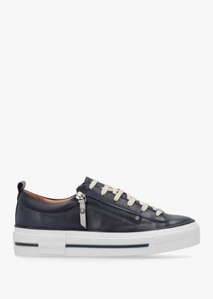 Filician Navy Leather Side Zip Trainers