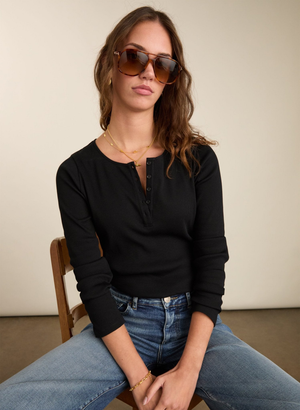 Organic Cotton Henley Top - UK 12 | EU 38 | US 08 / Caviar Black