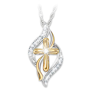 Diamond And Topaz God's Embrace Cross Pendant Necklace