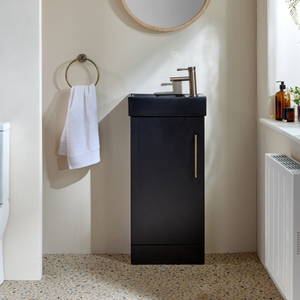 Milano Lurus - Black Grey 400mm Modern Cloakroom Vanity Unit with Black Basin and Aged Gold T-Bar Handle