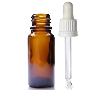 10ml Amber Glass Dropper Bottle & T/E Glass Pipette - White