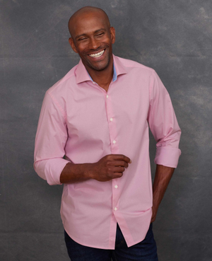 Pink Cotton Dobby Slim Fit Smart-Casual Shirt - Single Cuff
