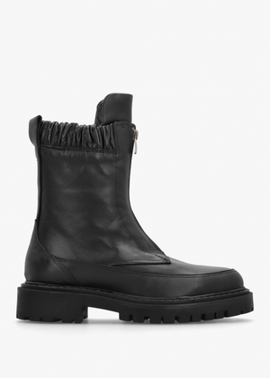 Bailey Black Leather Front Zip Ankle Boots