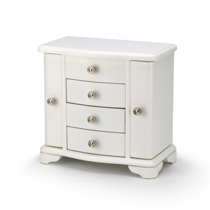 Spacious Matte White with Silver Hardware 18 Note Spinning Ballerina Musical Jewelry Box
