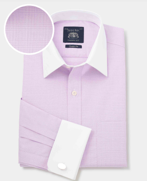Lilac Cotton Fine Check Classic Fit Winchester Formal Shirt - Double Cuff