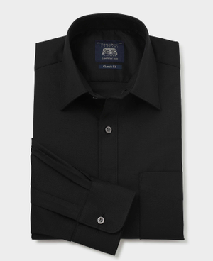 Black Stretch Cotton Classic Fit Formal Shirt - Single Cuff [RTC]