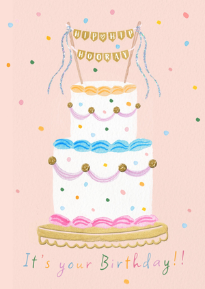Two Tier Cake Illustrated Confetti Birthday Card
