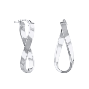 Soleil Collection 10.5mm x 26.5mm Twisted Oval Hoop Creole Earrings | 9K White Gold