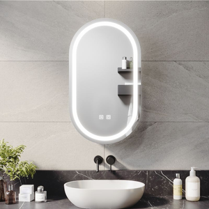 ELEGANT 400 x 700mm Bathroom Mirror Cabinet Oval Mirror with Demister Matt Black