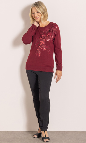 Anna Rose Floral Embellished Jumper - Winter Berry