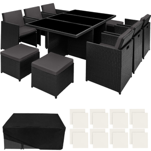 Conjunto de muebles de jardín de aluminio y ratán «New York» 6+4+1 con funda protectora