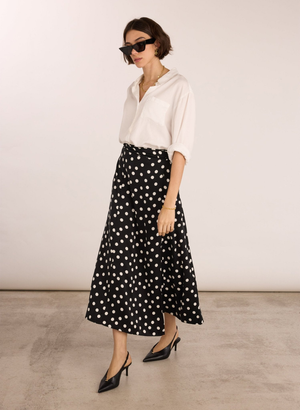 Celeste Cupro Skirt - UK 08 | EU 34 | US 04 / Black Polka Dot Print