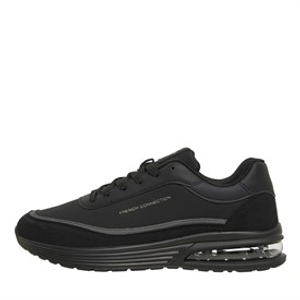 French Connection Mens PU/Suede Block Trainers Black Mono
