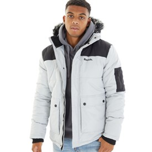 Bench Mens Tillor Fur Trim Hooded Padded Parka Frost Grey