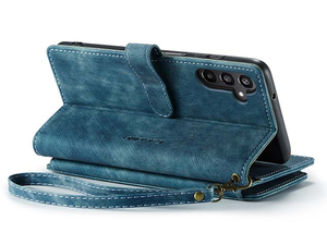 CaseMe Synthetic Leather Wallet Case with Zipper Pocket for Samsung Galaxy A35 - Teal