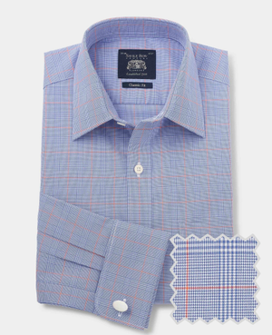 Blue Cotton Prince of Wales Check Classic Fit Formal Shirt - Double Cuff [RTC]