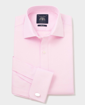 Pink Cotton Herringbone Slim Fit Formal Shirt - Double Cuff [RTC]