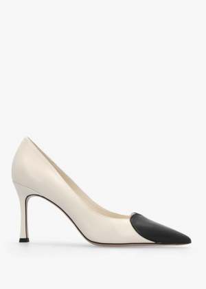 Elove Cream Leather Heart Toe Cap Court Shoes