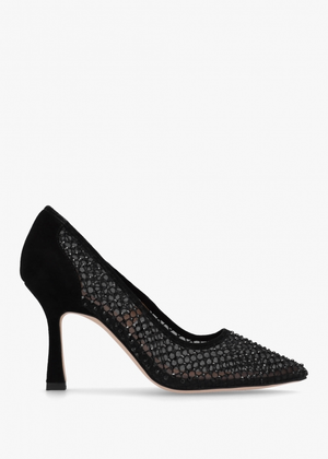 Alma Black Crystal Mesh Heeled Court Shoes