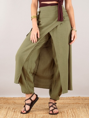 'Sarouel en coton fin "Wanda", Vert kaki'