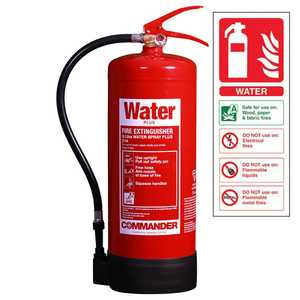 6 Litre Water Extinguisher - Commander Range + Free Sign