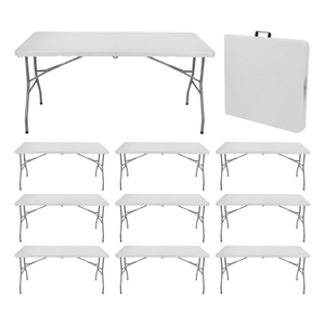 MegaPack 10 Mesas Plegables Rectangulares para Catering Blanco 150x74cm Thinia Home