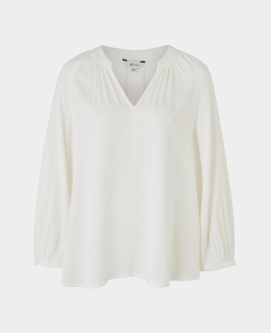 Women's Off White Viscose Twill Grandad Collar Shirt [RTC]