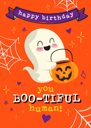 Happy Birthday You BooTiful Human Illustrated Ghost Halloween Birthday Card