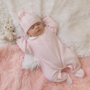 Pink Knitted Onesie & Bobble Hat