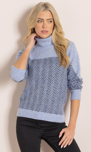 Roll Neck Patterned Jumper - Lilac/Black