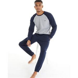 THREADBARE Mens Pyjama Set Grey Marl/Navy