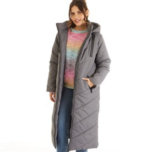 Board Angels Womens Maxi Chevron Puffer Coat Dark Charcoal