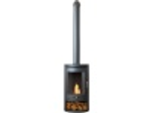 OKO S5 Bio Ethanol Cylinder Stove with Log Storage in Charcoal Grey & Extra Tall Angled Metal Stove Pipe