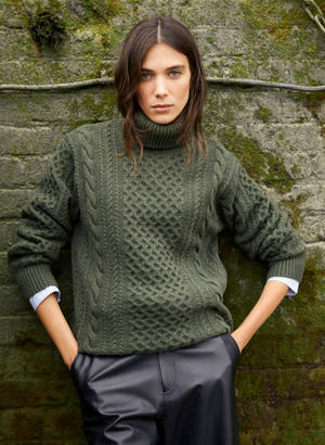 Juno Wool Blend Cable Turtleneck Jumper - 10 (UK Size 10) / Dark Olive