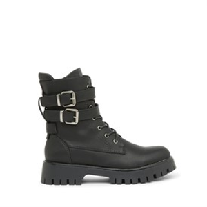 Bench Womens Tatton Buckled Biker Boots Black