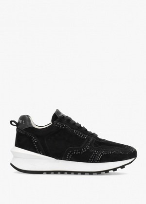 Arabella Black Suede Crystal Embellished Trainers