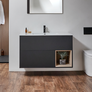 Milano Bexley - Black Grey 1010mm Wall Hung Open Shelf Vanity Unit with Basin