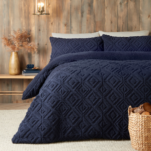 Fusion Geo Fleece and Sherpa Duvet Cover Bedding Set Navy