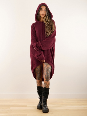 'Pull long oversize à capuche "Rashmi", Bordeaux'