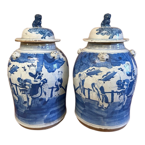 Chinoiserie Children & Qilin Temple / Ginger Jar - a Pair