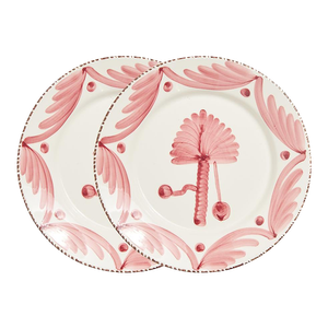 Casa Nuno Pink and White Dinner Plates, Palm, Set of 2