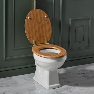 Milano Richmond - Traditional High Level Toilet with Cistern - Brushed Brass Flush Kit and Warm Oak Soft Close Seat