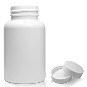 150ml White Pharmapac Container & 38mm R3 White Smooth Pressure Sensitive Cap