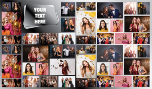 Personalised Birthday Backdrop Banner - Grey Silver Photo Collage - Add Text &amp; 48 Photo