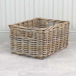 Rectangular Grey & Buff Rattan Deep Wicker Storage Baskets