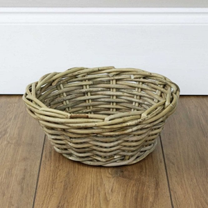 Grey & Buff Rattan Round Wicker Storage Baskets
