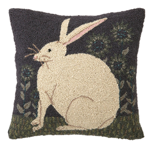 Hare with Sunflowers Hook Pillow, 16" x 16"