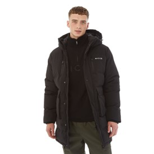 NICCE Mens Vespucci Long Zip Through Hooded Padded Parka Black