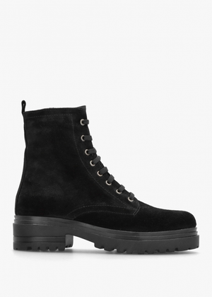 Bicky Black Suede Lace Up Ankle Boots